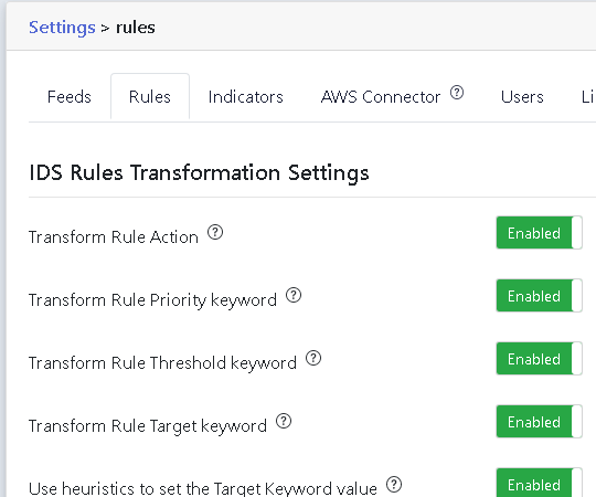rules transformation settings